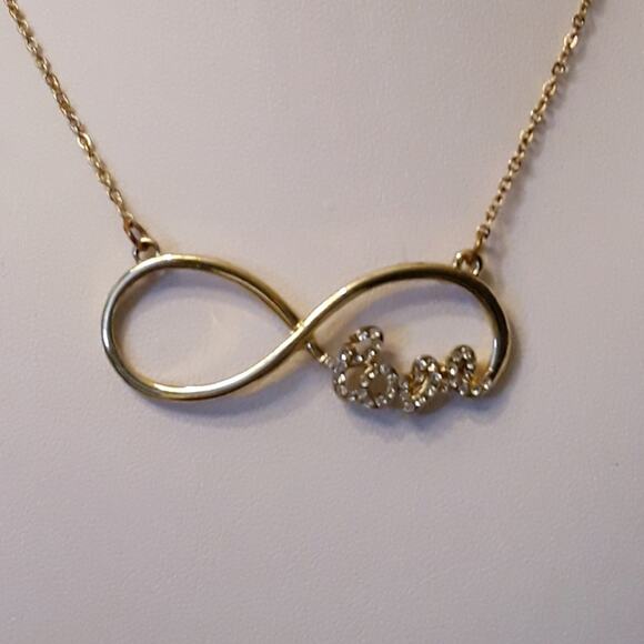 Vintage Infinite Love Necklace Gold Rhinestone 17" - Picture 6 of 6